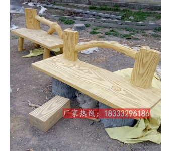 定制水泥仿木桩圆桌混凝土仿木纹长椅户外休闲水泥桌子